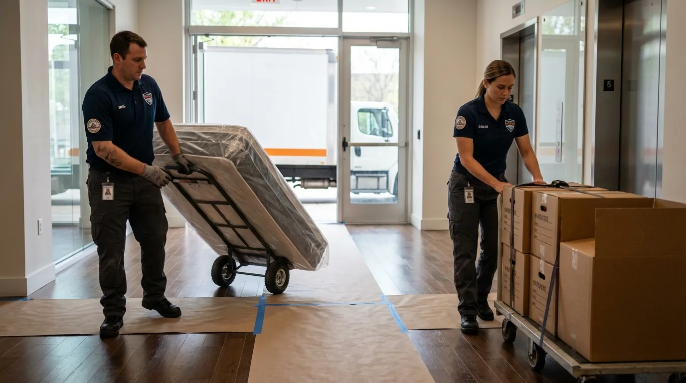 Professional apartment movers loading elevator in Citronelle, AL