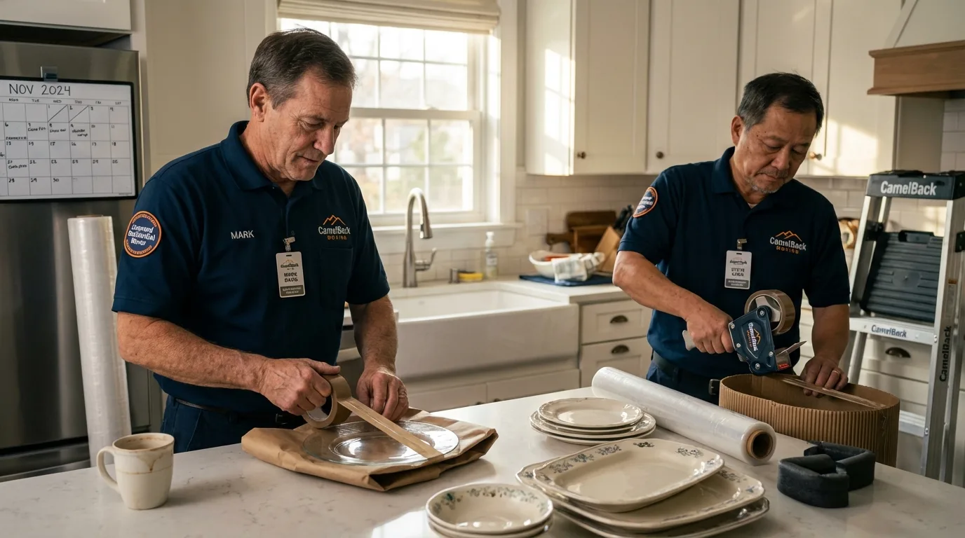 Professional crew packing kitchen dishware in Citronelle, AL